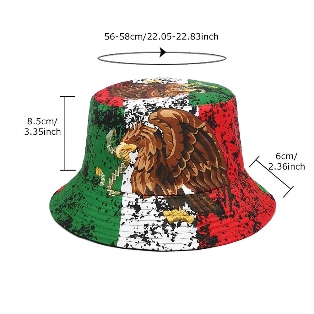 Eagle pattern polyester bucket hat with dome crown shape in size M for 56-58cm head circumference