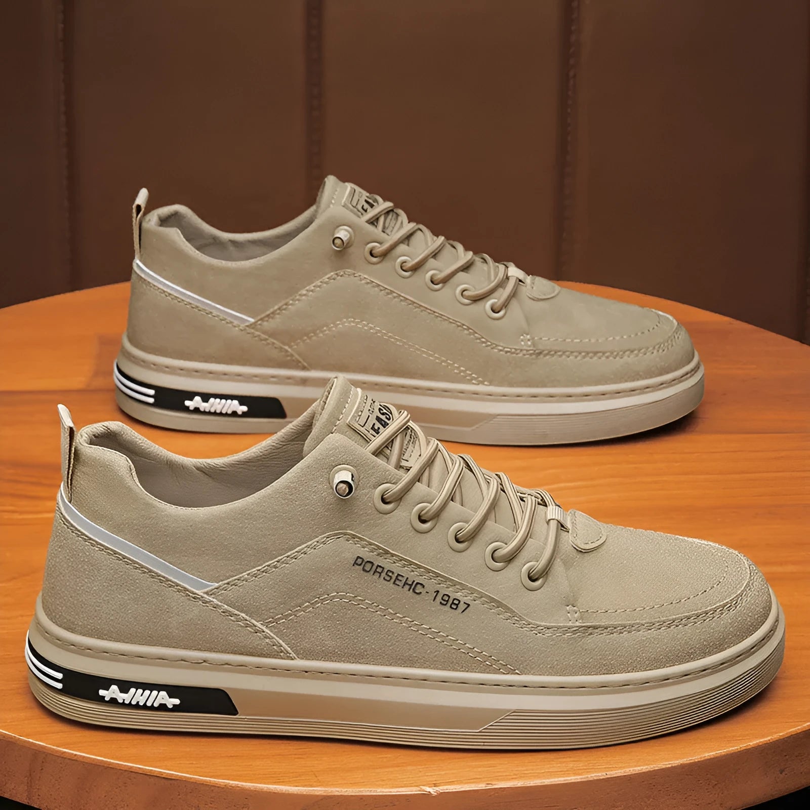 Men's waterproof casual work shoes with non-slip rubber sole in black, grey, or khaki colours