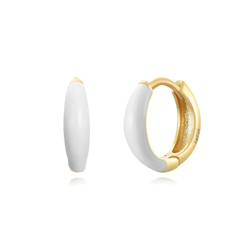 Geometric oval curved epoxy earrings with U-shaped design in seven colour options