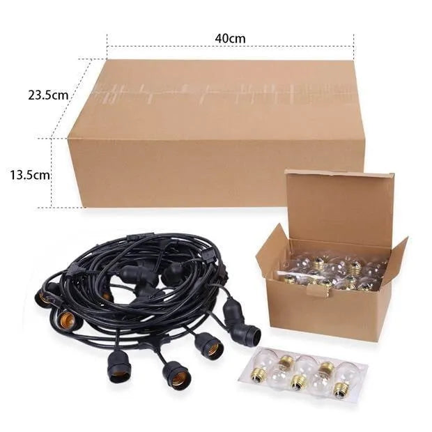 15-metre black LED light string with 15 bulbs for indoor and outdoor decoration