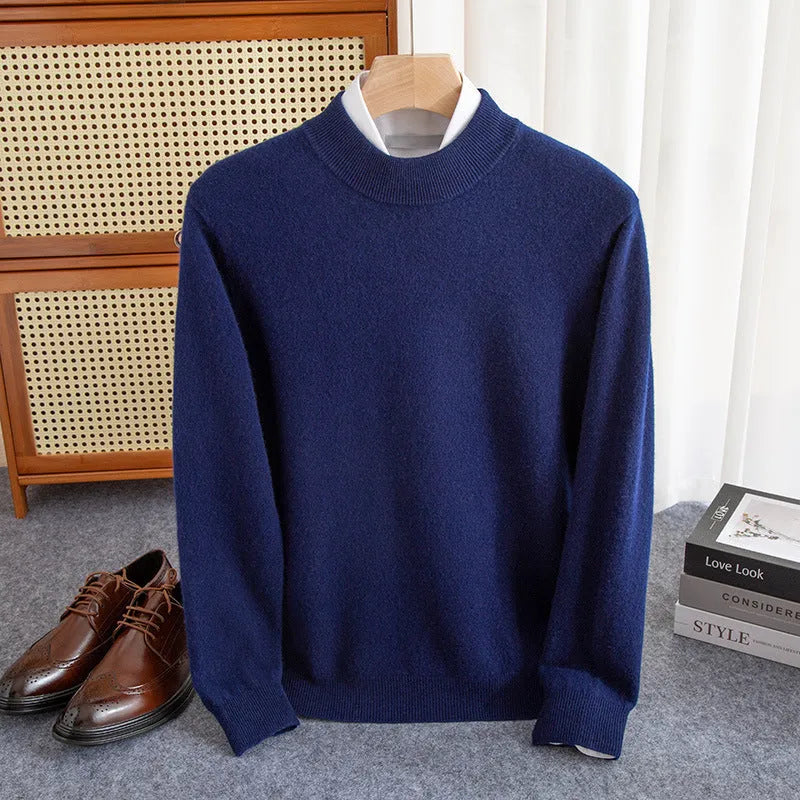 Men's half-collar loose fit wool sweater in winter business casual style