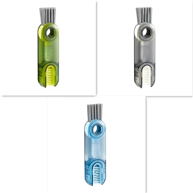 Transparent 3-in-1 multi-functional crevice cleaning brush with spiral head and bevel corner, 11.4 cm long