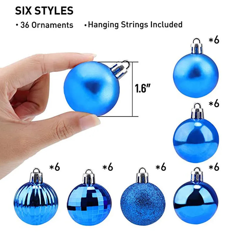 36 assorted Christmas balls in a whole box, each 4cm diameter, multicolour