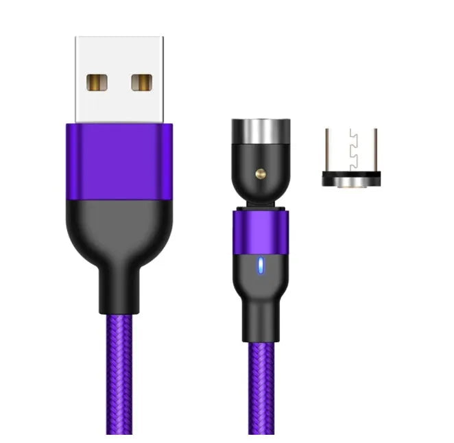 Essager black magnetic USB cable with rotating connector and blue LED light, shown next to phone