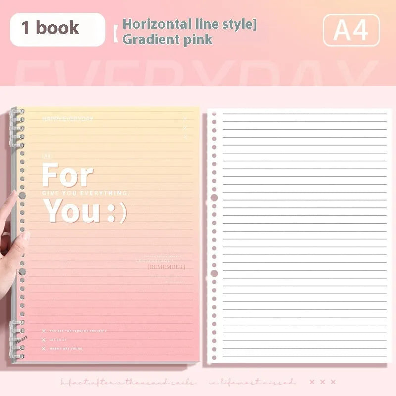 Gradient coloured removable coil notepad with PP cover in green, blue, pink, or purple.