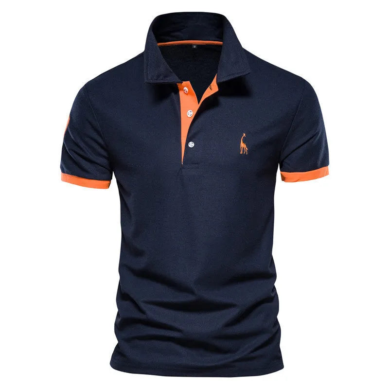 Men's white slim fit t-shirt featuring a detailed embroidered deer design on the chest.
