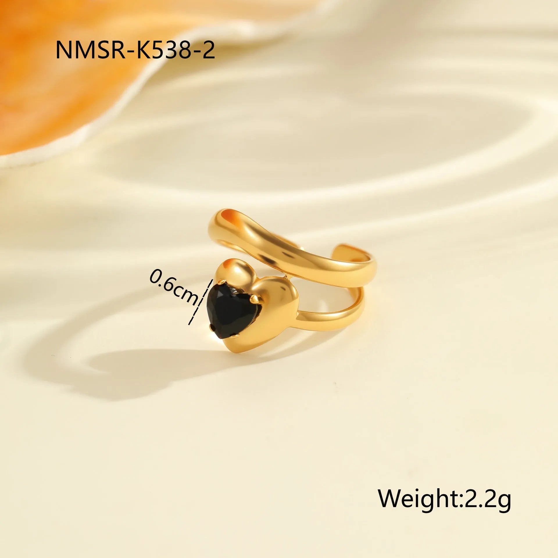Geometric open mouth stainless steel ring with zircon stones and electroplated finish