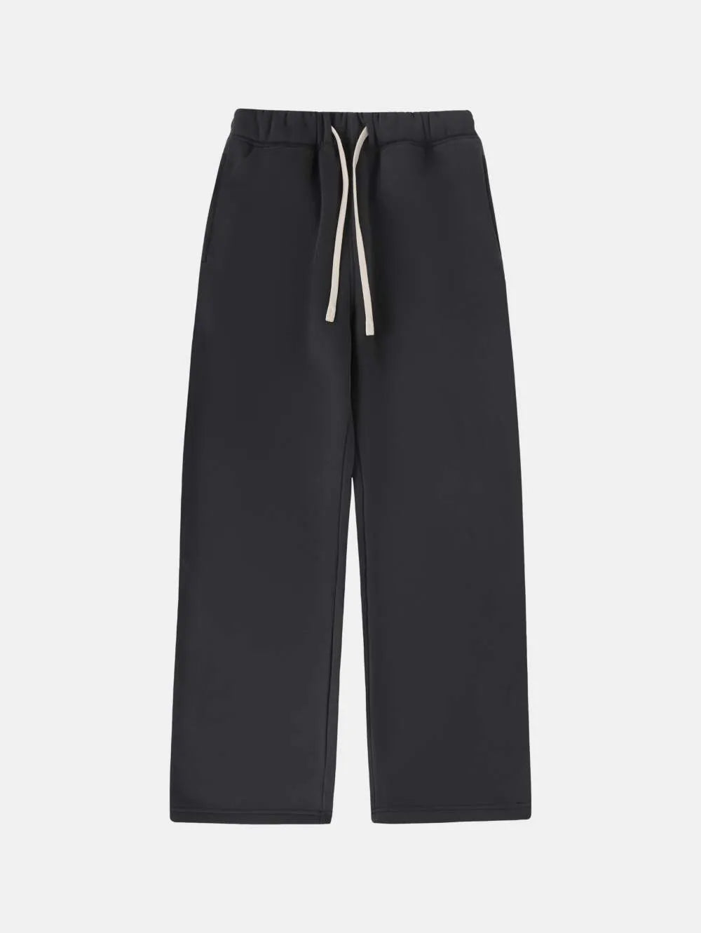 Men's black fleece-lined loose fit sweatpants with an elastic drawstring waistband.