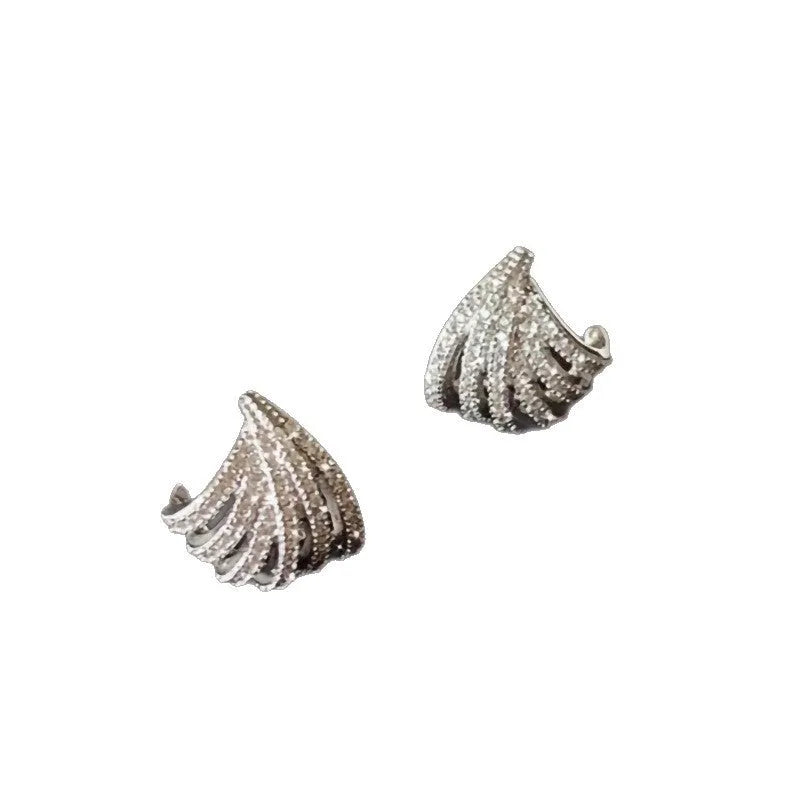 Women's geometric line design earrings in platinum zircon with electroplated finish