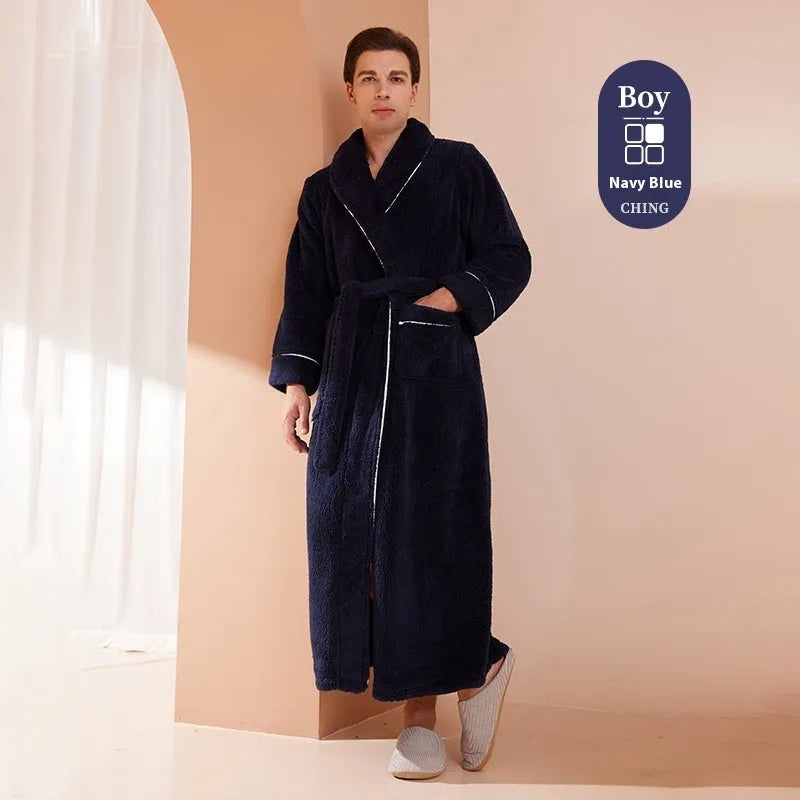 Thickened winter flannel bathrobe in Angola red available in plus sizes M, XL, XXXL