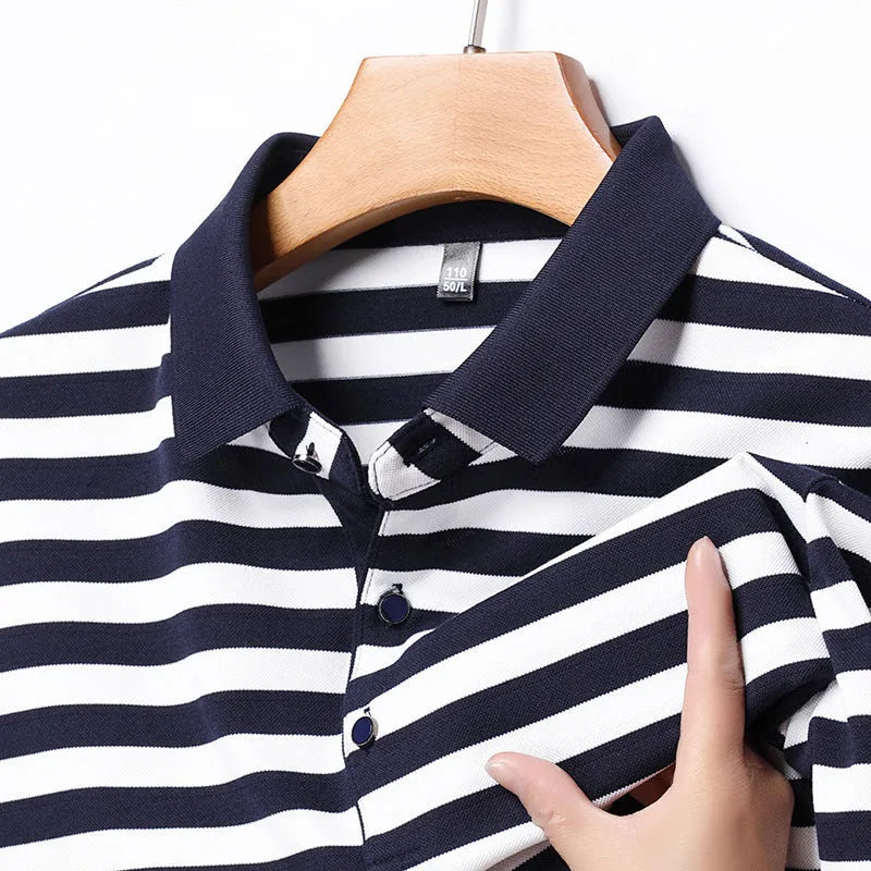 Men's striped short-sleeved pullover t-shirt in blue, straight fit, polyester blend, size M to 4XL