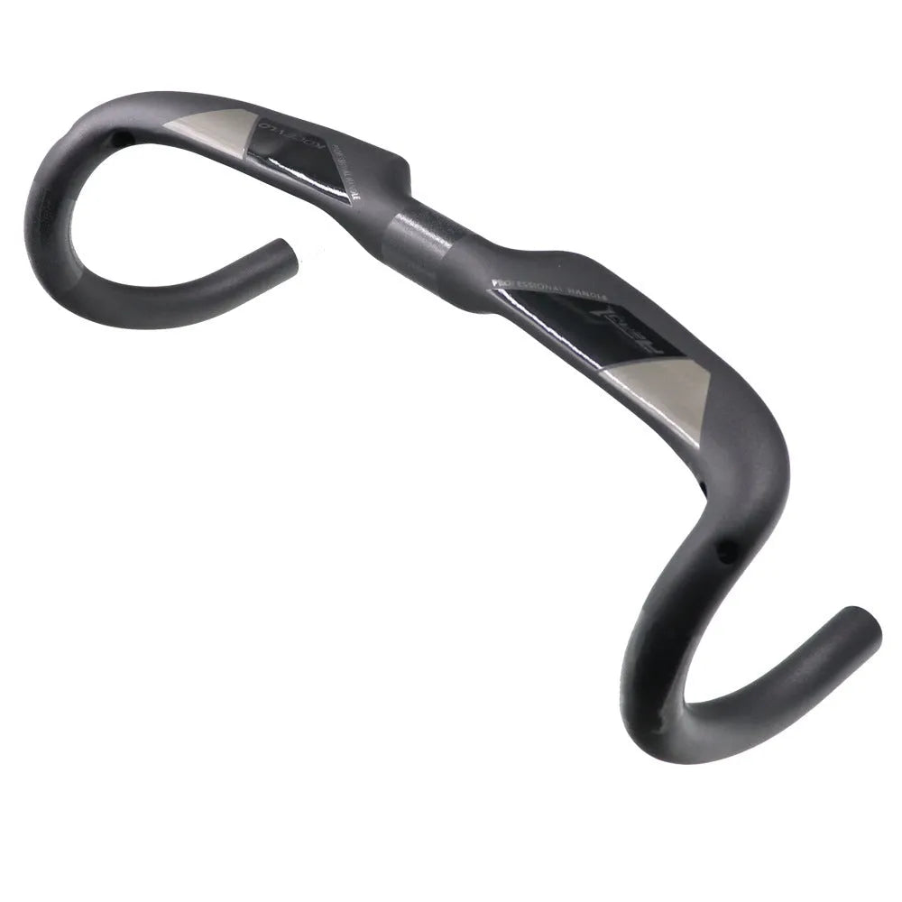 Wei Bike matt black carbon fibre road bicycle handlebar showing bent drop shape