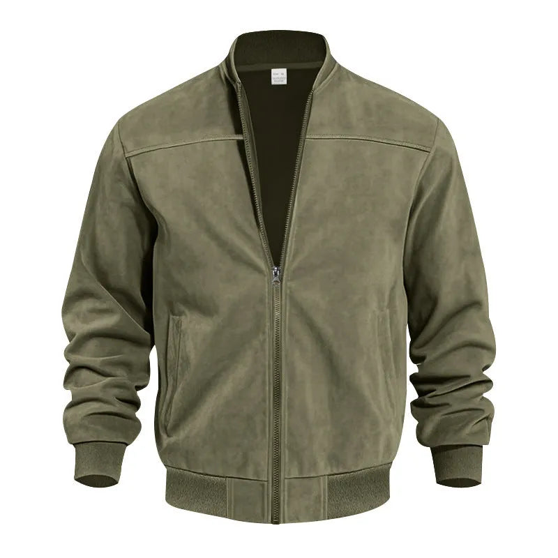 Men's casual plus size suede zipper jacket in polyester with cotton lining