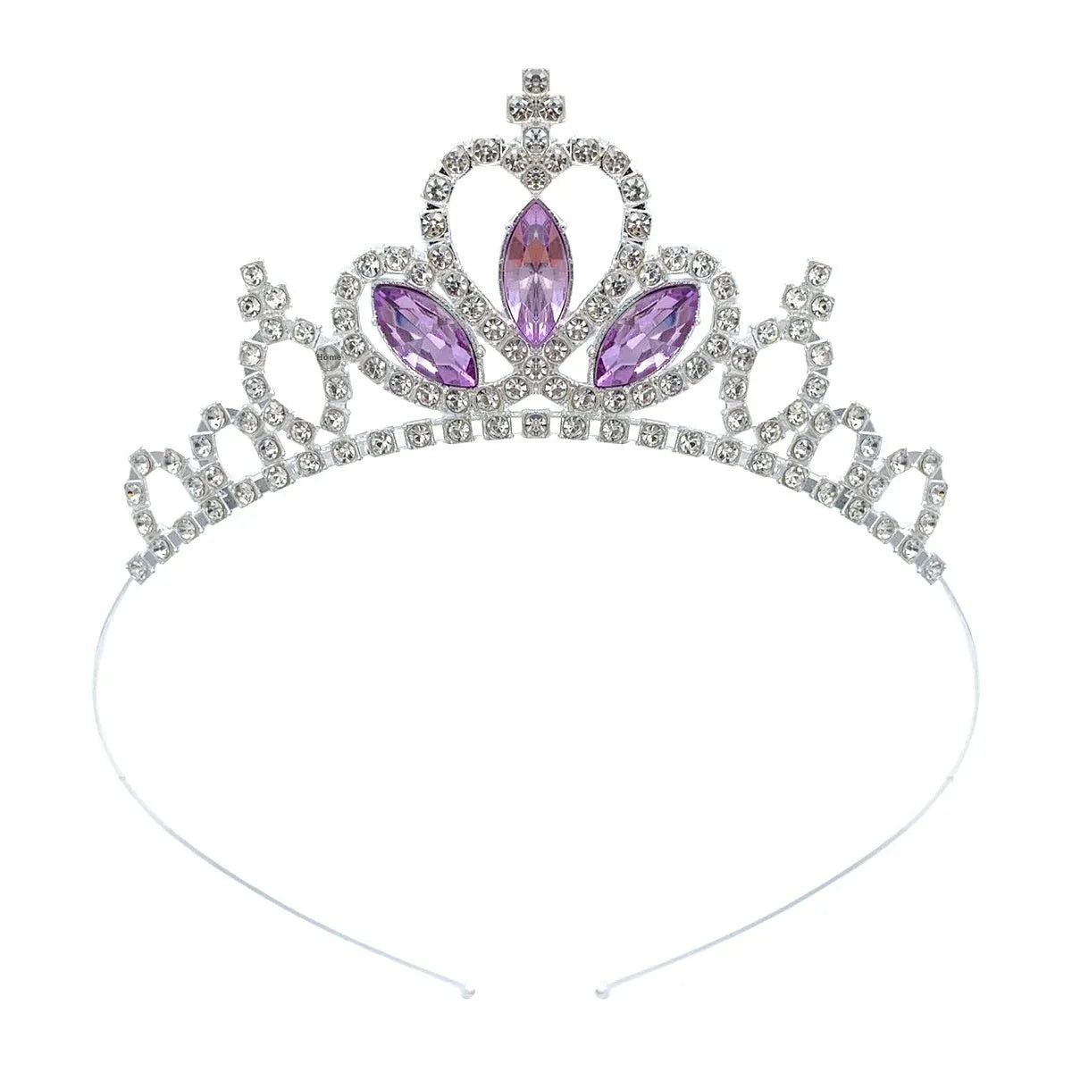 Gold and silver electroplated alloy princess crown headdress for girls with coloured diamond embellishments.