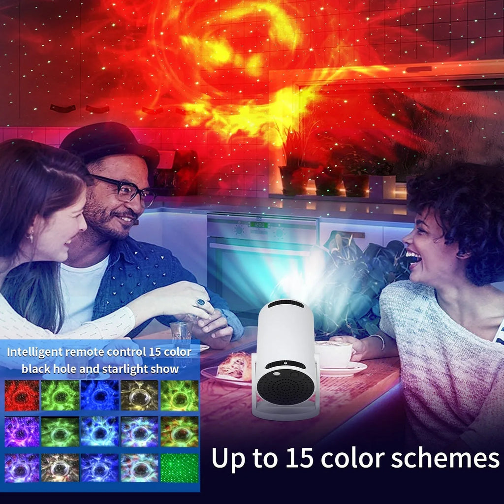 Barrel projection lamp with Bluetooth speaker projecting nebula star light, white finish, 164x115x100 mm