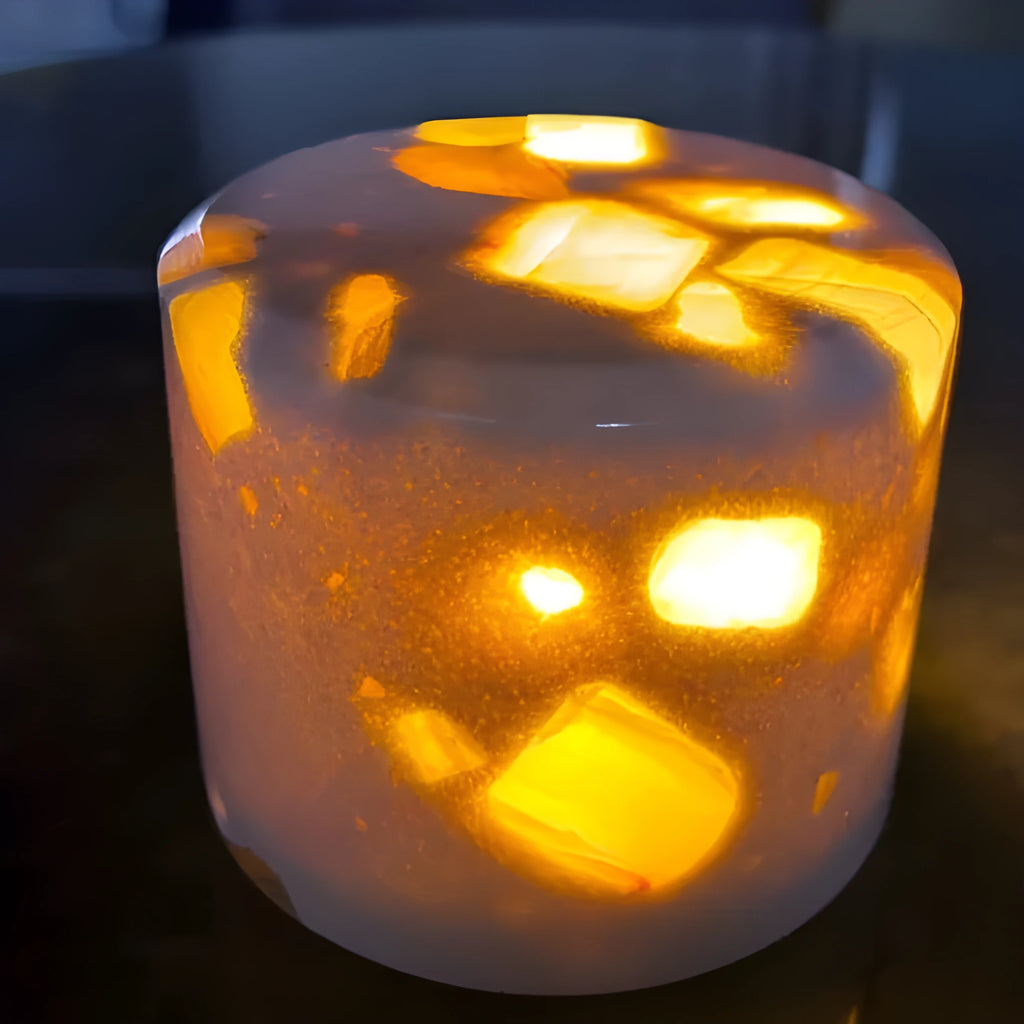 Terrazzo nightlight 10x10x7.5cm with tri-colour dimming, upgrade colour, on bedside table