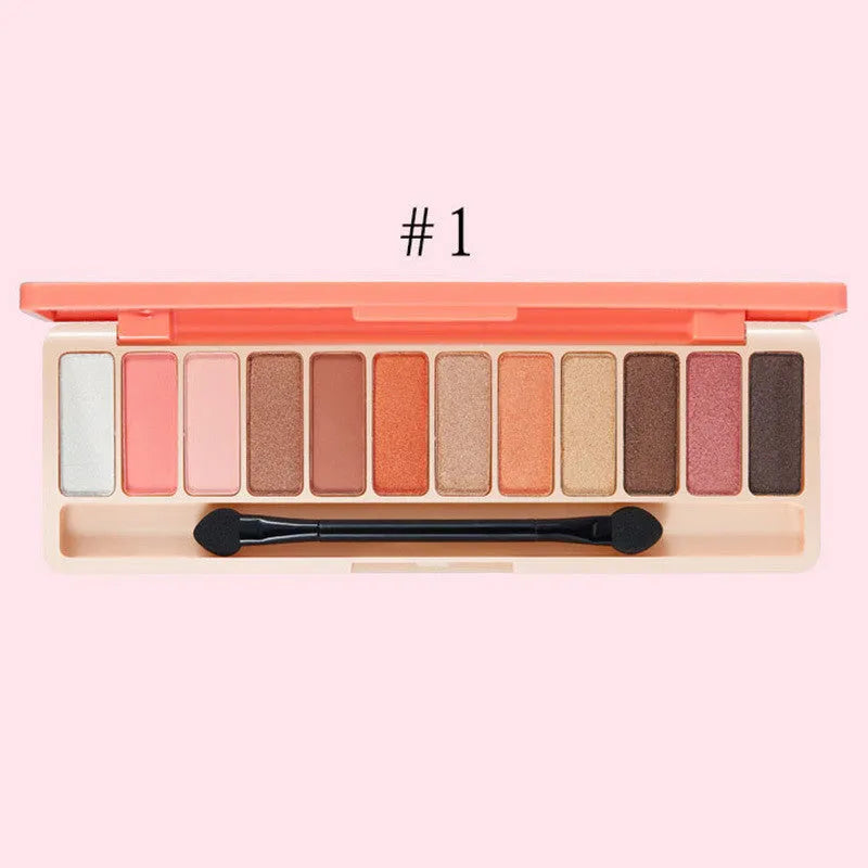 12-colour nude eyeshadow palette in compact packaging 15.2x5x11cm with earth and wine red shades