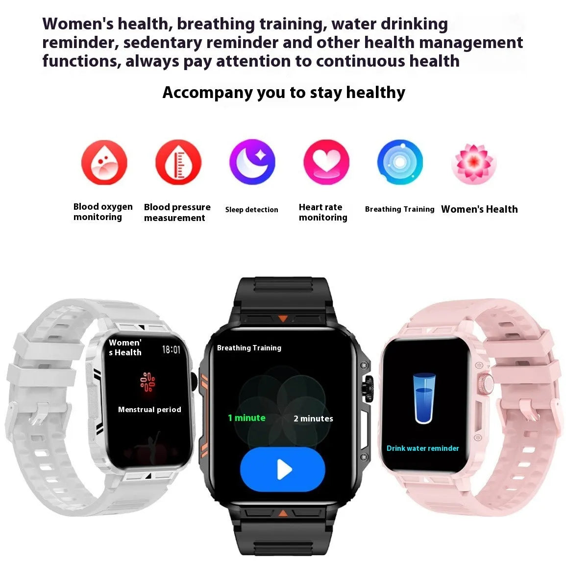 Smart wireless call sport step counting watch with heart rate monitor in black, white, pink, green colours