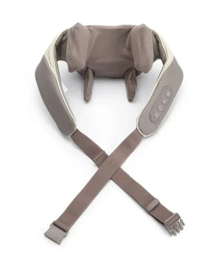 Milky white rechargeable electric shoulder and neck kneading massager with USB cable