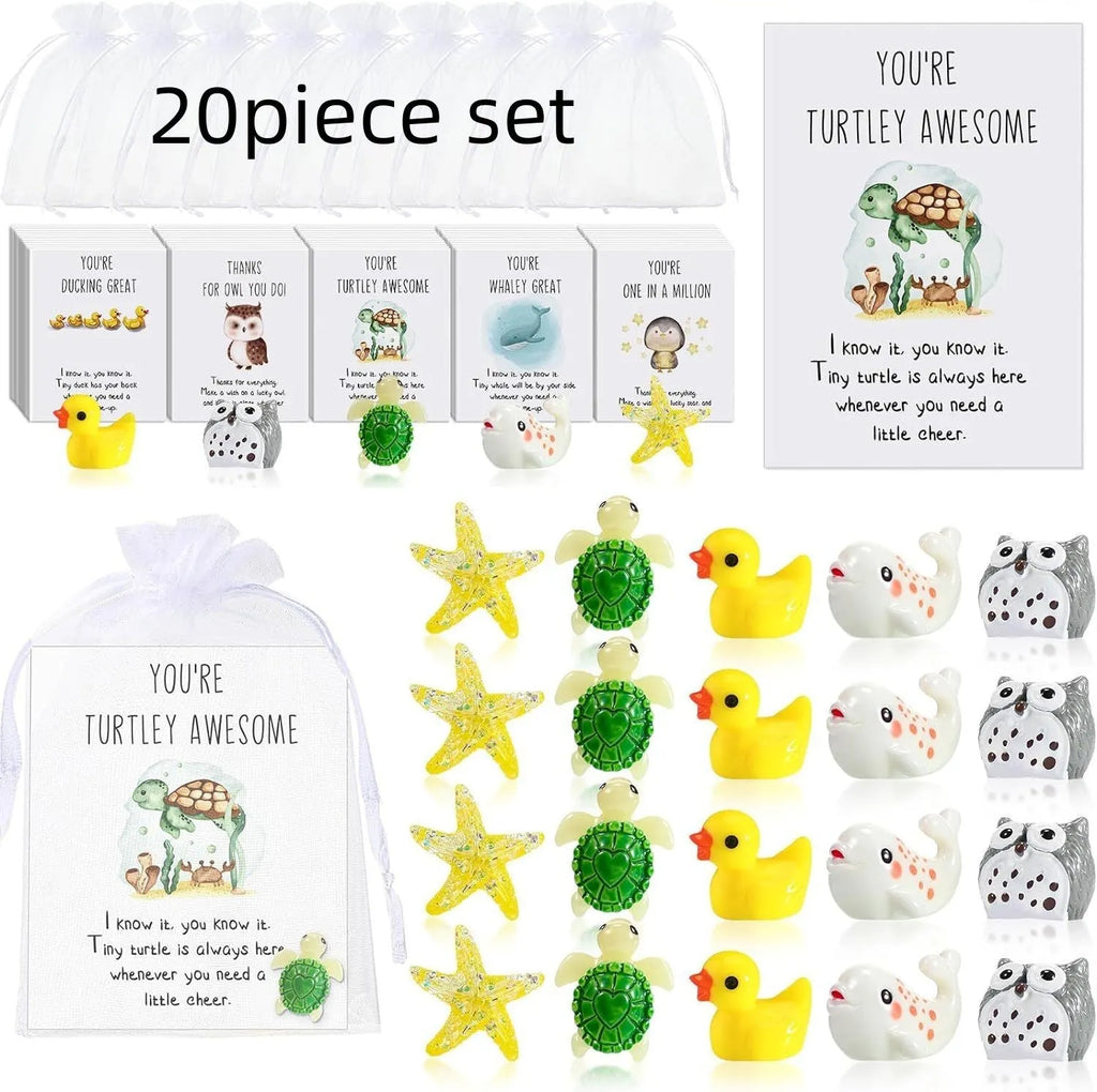 Set of resin memo cards with inspirational pun designs, showing pocket-sized scale and multiple cards.