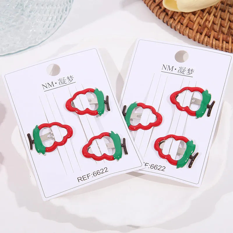Children's plastic cartoon fruit hairpins in apple, cherry, and strawberry styles, gentle on hair