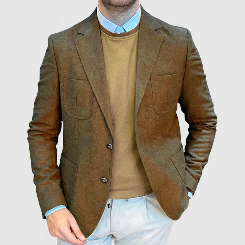 Men's loose fit cotton casual jacket in retro style shown in army green colour