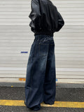 American retro machete jeans for men and women in blue cotton denim, mid waist, full length