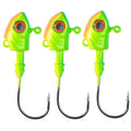 Yayu shaped lead head fishing hooks in blue, silver, yellow with weights from 3.5g to 28g and soft baits.