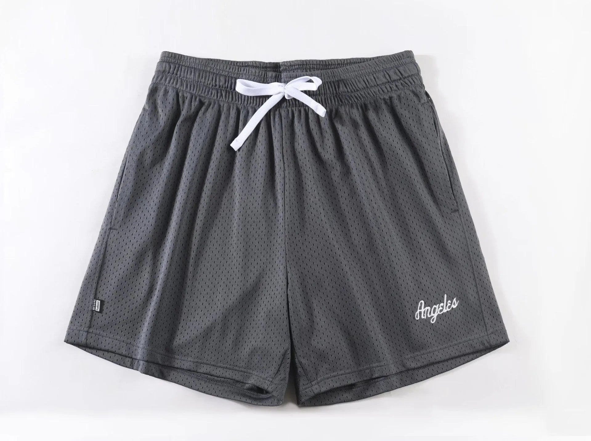 Men's black double layer mesh sports shorts made from polyester fabric for summer athletic wear.
