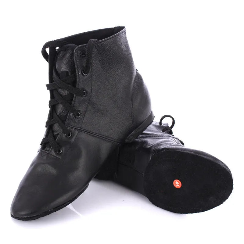 Genuine leather ballet shoes with cowhide suede sole in pigskin outsole colour on a dance studio floor