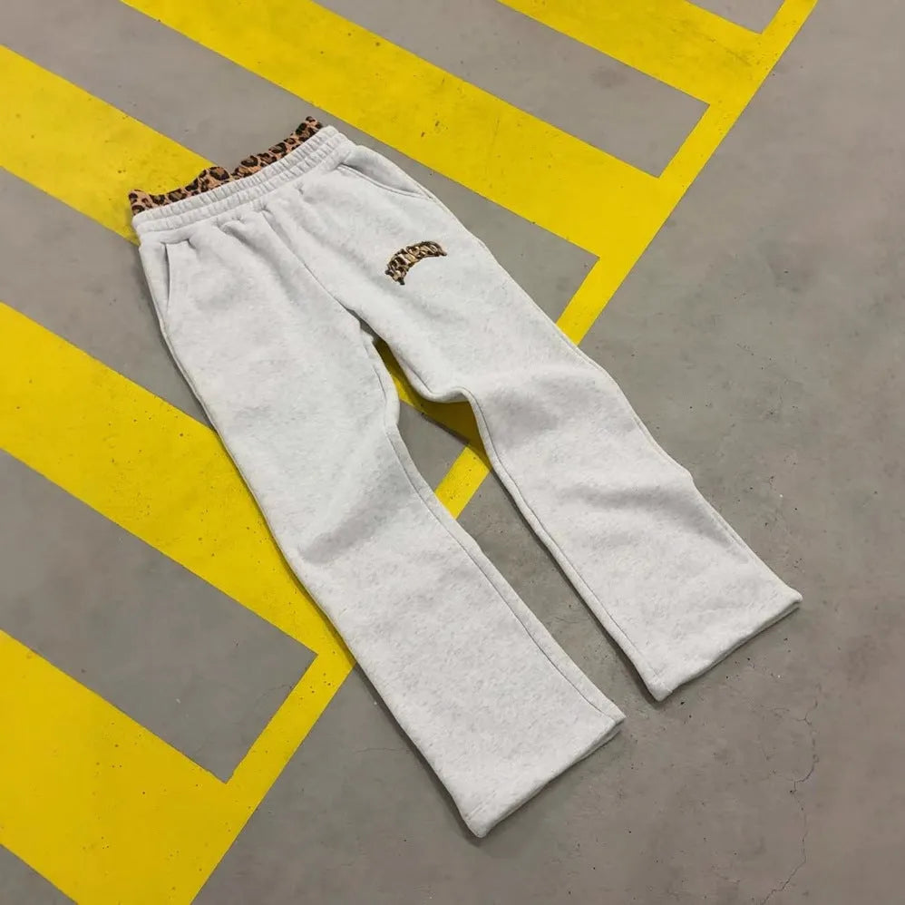Men's patchwork double waist hip hop trousers with elastic polyester fabric and zip fly closure