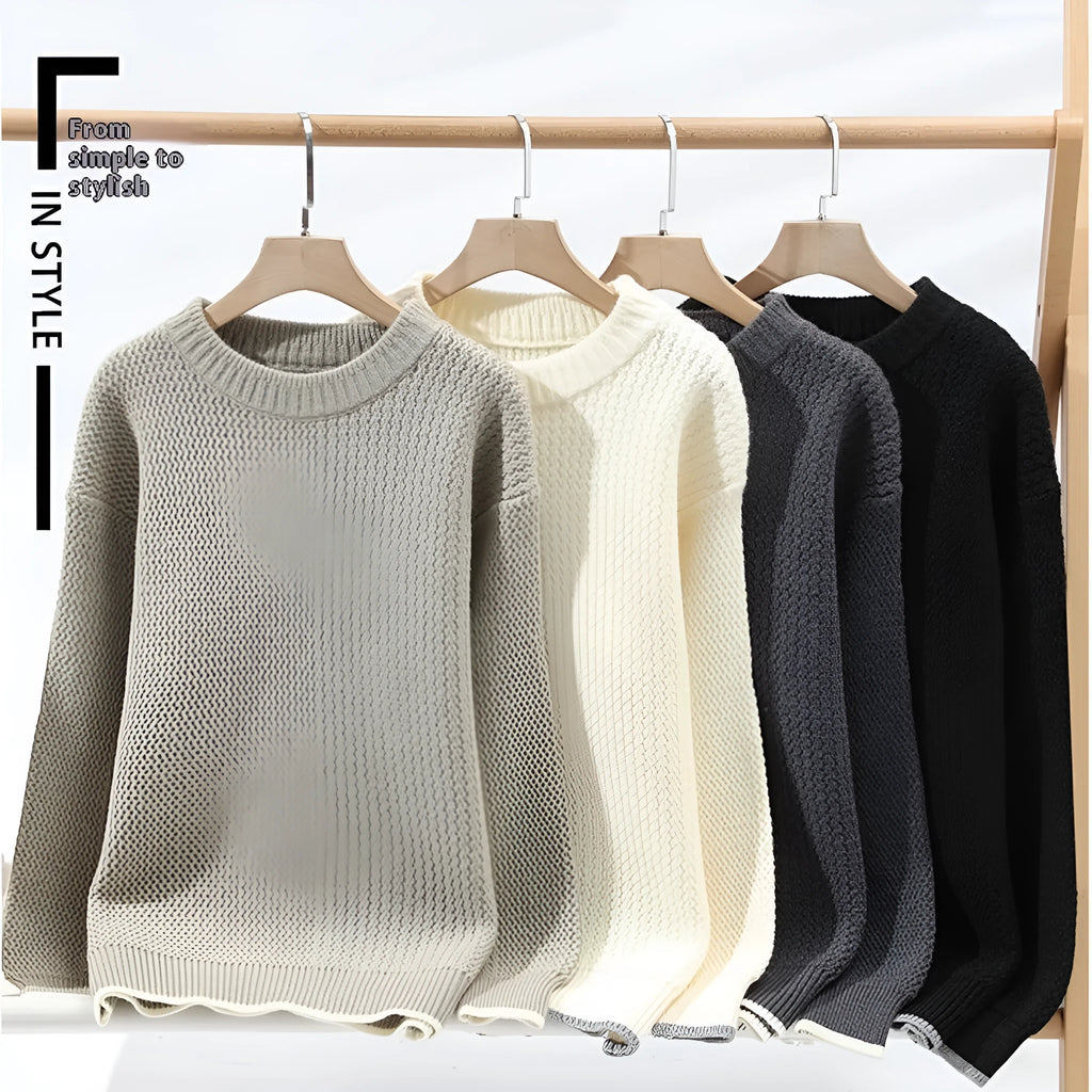 Men's grey loose fit round neck sweater with chemical fibre blending fabric for autumn wear