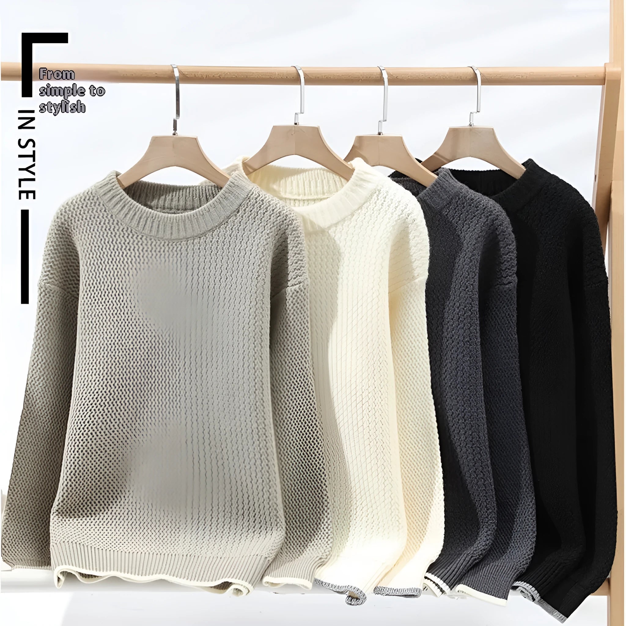 Men's grey loose fit round neck sweater with chemical fibre blending fabric for autumn wear