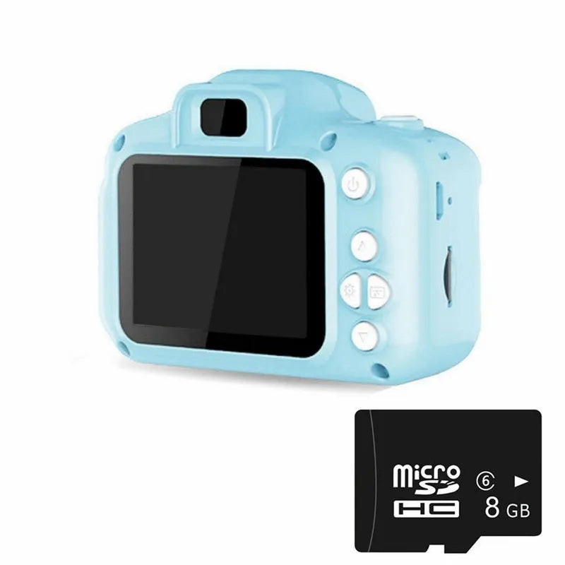 Children's HD digital waterproof camera in blue with 2.3 inch screen and compact design