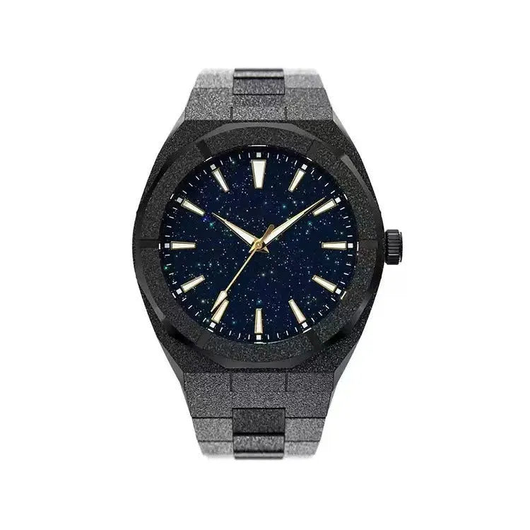 Men's business watch with frosted stainless steel case and luminous hands in silver, gold and black options