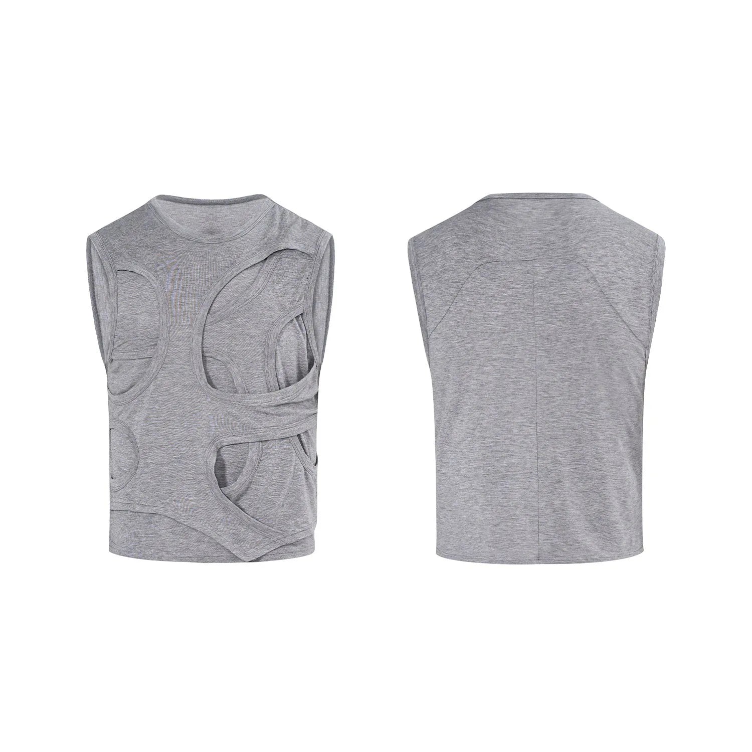 Men's solid colour lyocell vest in black, showing round neck and tank-top style on a hanger.
