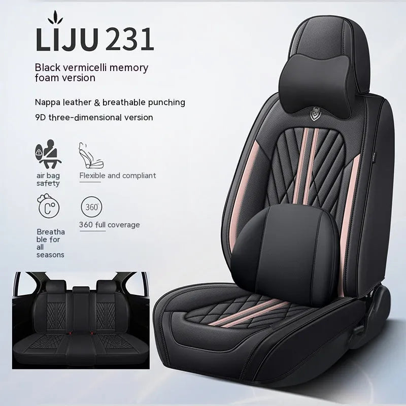 Set of five leather car seat cushions in a choice of colours including black and blue, and beige black.