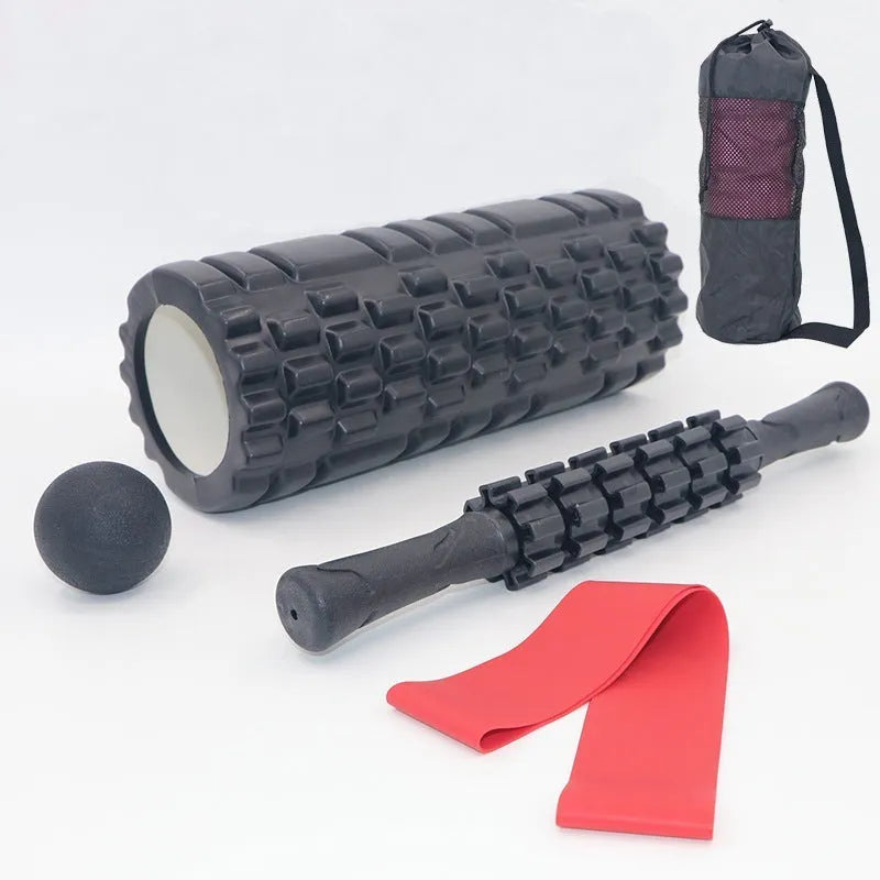 Black six-piece 33cm foam massage roller stick for fitness recovery