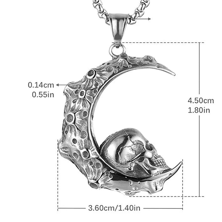 Men's silver skull necklace with stainless steel chain and six different alloy pendant designs