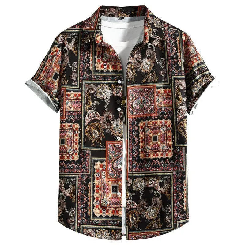 Men's slim fit Hawaiian shirt with digital printed pattern and short sleeves