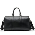 Men's black and coffee leather tote bag with single strap in 44cm and 55cm sizes.