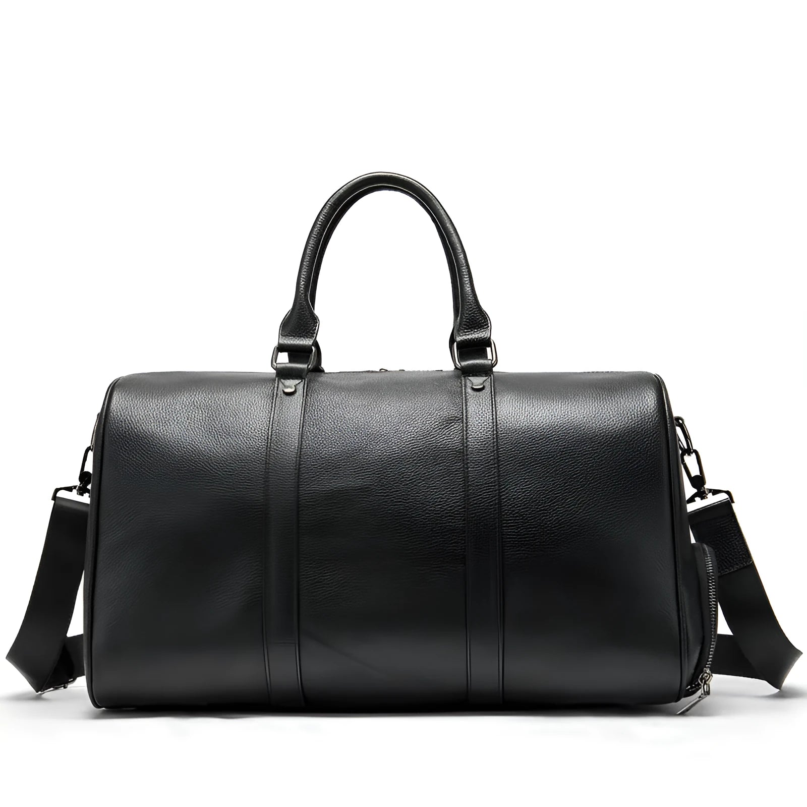 Men's black and coffee leather tote bag with single strap in 44cm and 55cm sizes.