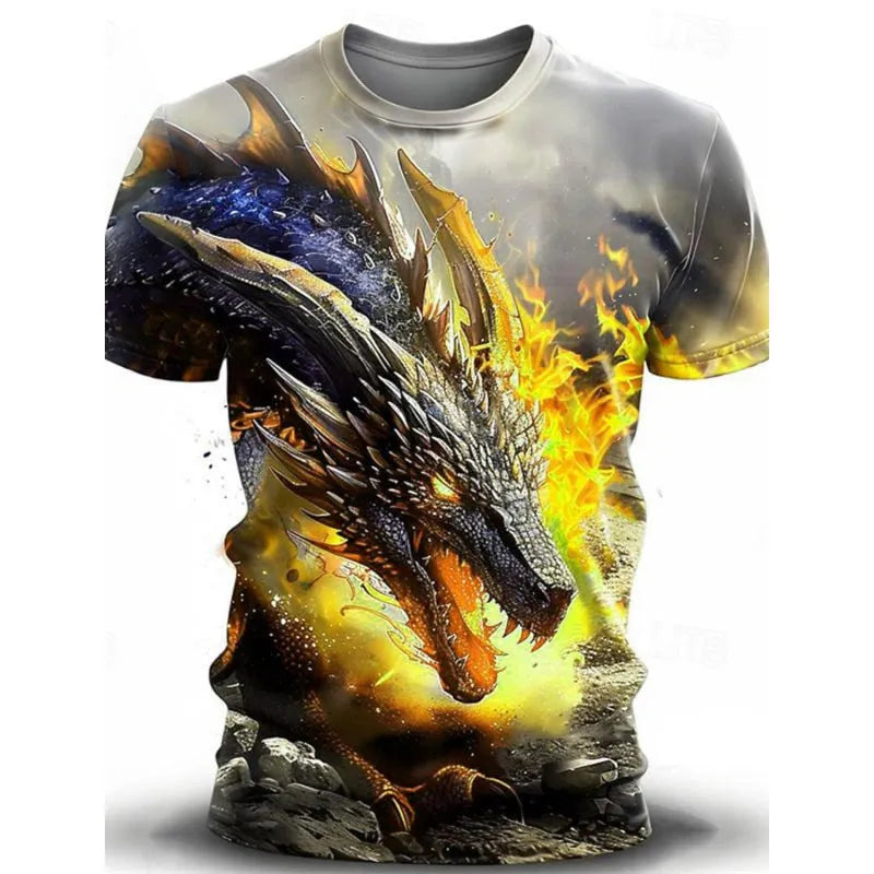 Men's short-sleeved T-shirt with 3D wind dragon graphic print on milk silk fabric