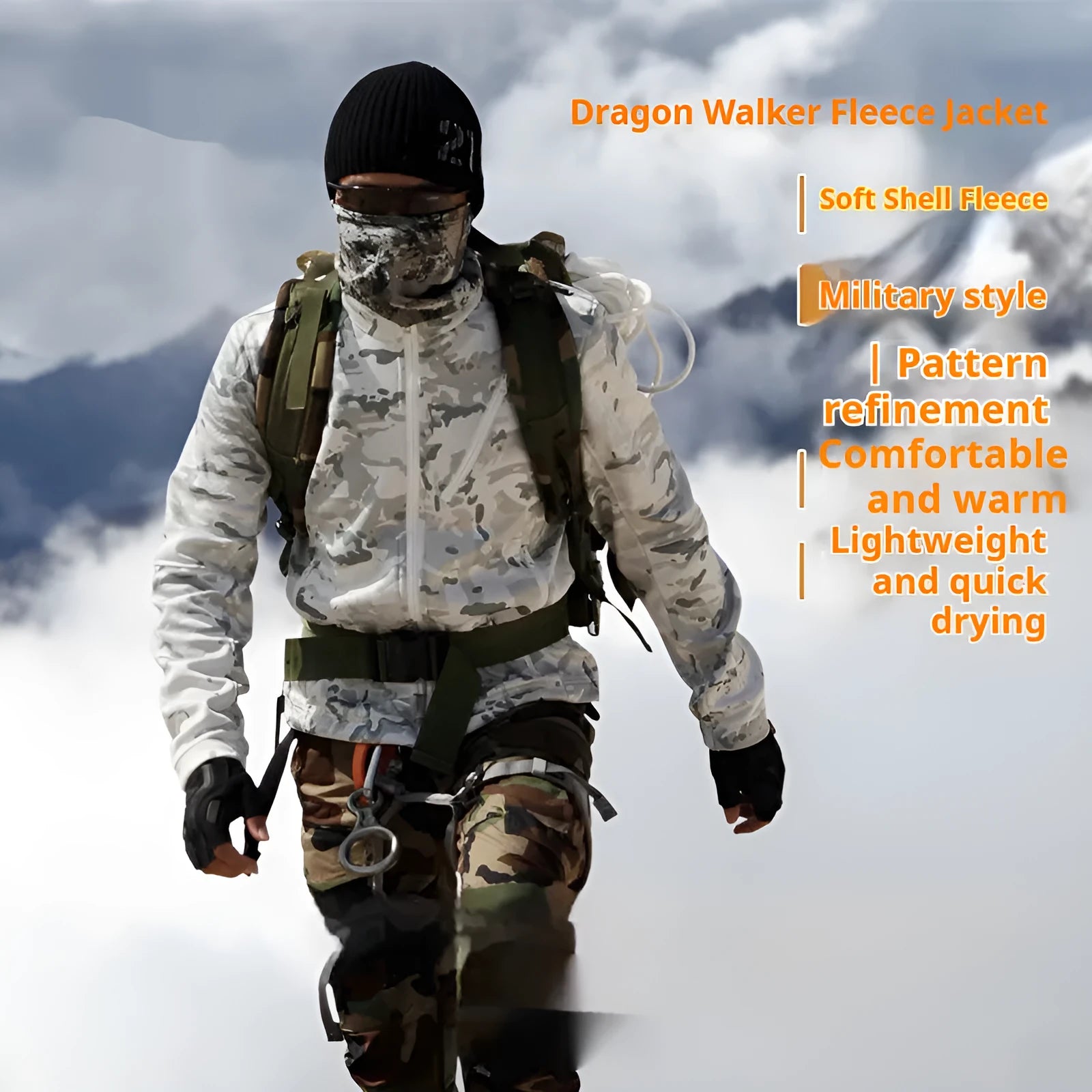 Men's camouflage fleece coat in Scorpion pattern for outdoor mountaineering activities
