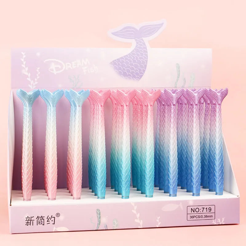Mermaid cartoon design ballpoint pen with 0.38mm metal tip and plastic shell.