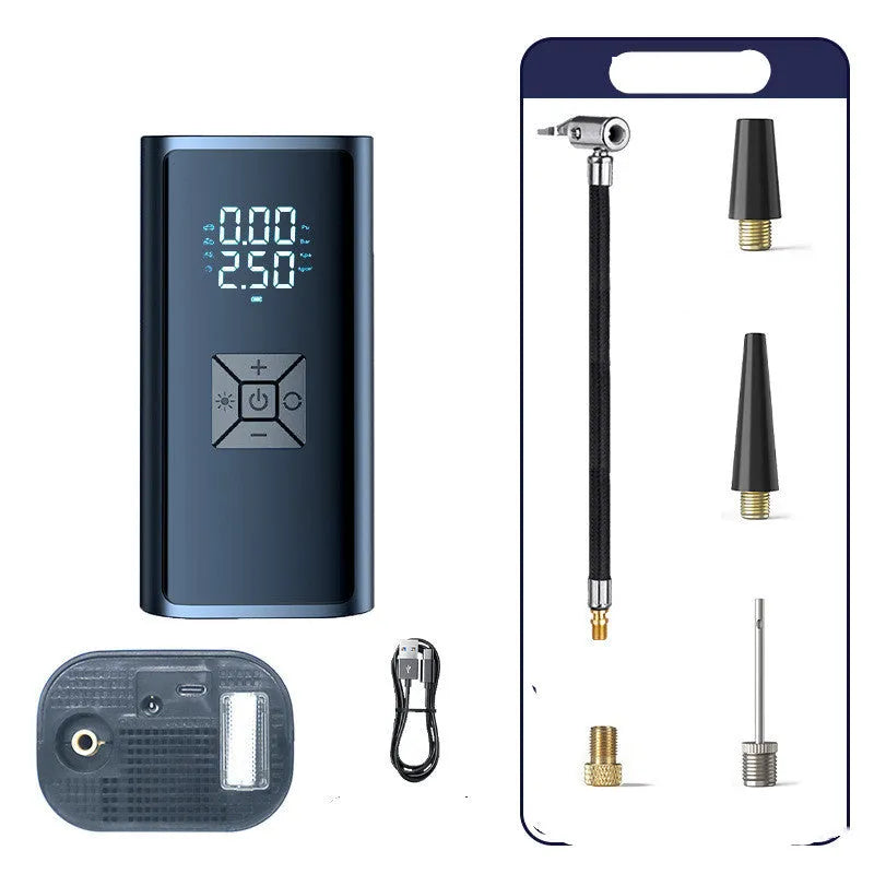 Portable wireless digital display car tyre pump with LED screen and USB port