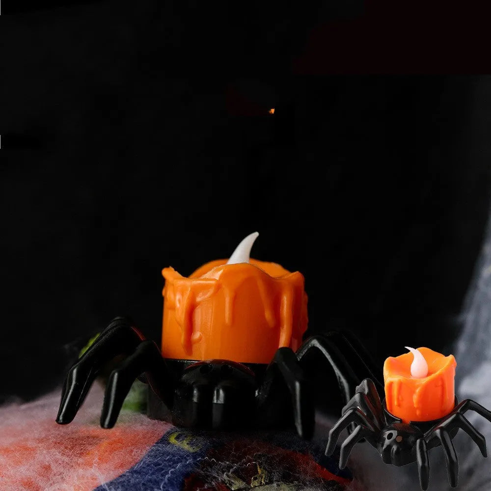 Halloween spider candlestick ornament plastic battery-powered 7x8.5cm spider lamp