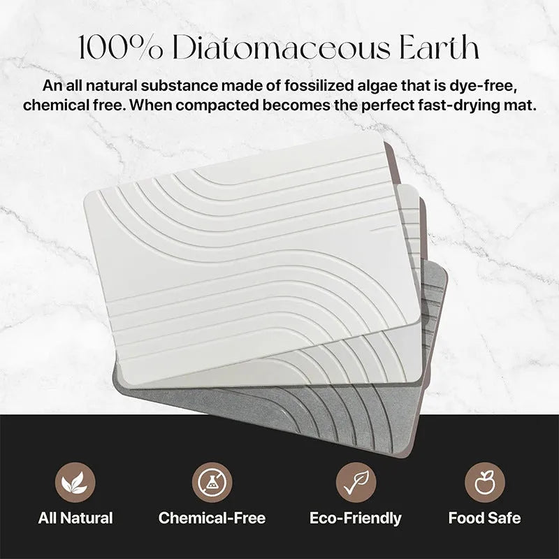 Diatomite bathroom mat in carved white, non-slip instant drying, 60x39cm square shape