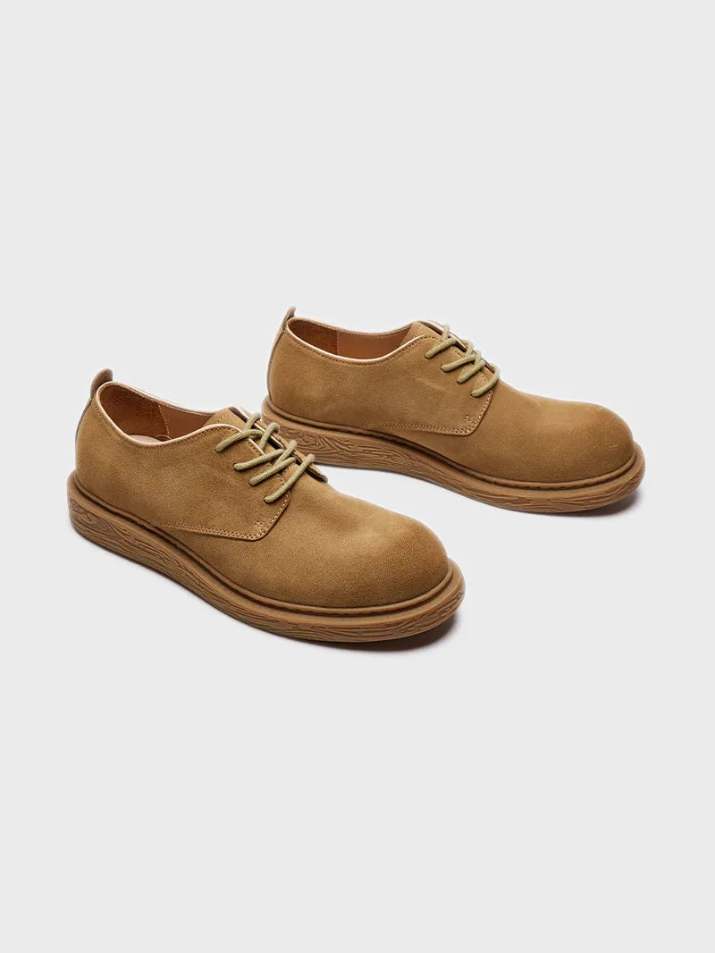 American retro outdoor waterproof cowhide derby work shoes for men in light brown, lace-up style