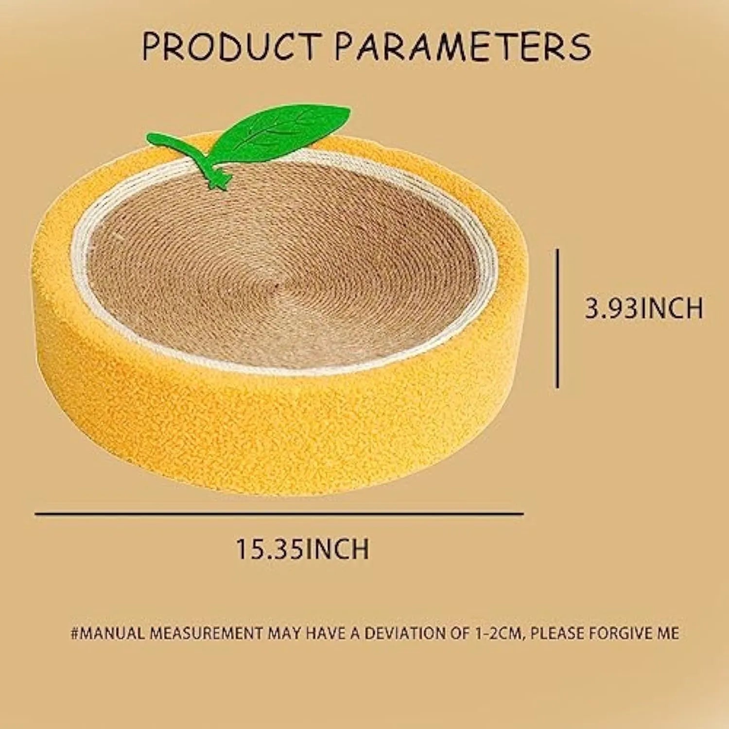Orange round sisal cat scratching board and bed measuring 390mm diameter